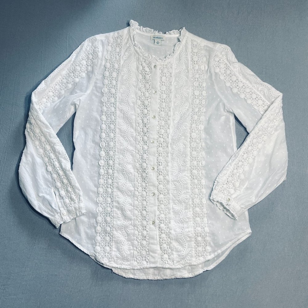 SUNDANCE White blouse with crochet embroidery, SIZE S